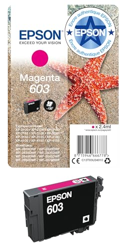 Epson 603 Etoile de Mer Magenta, Cartouche d'encre d'origine, XP-2100 XP-2105 XP-2150 XP-2155 XP-3100 XP-3105 XP-3150 XP-3155 XP-4100 XP-4150 WF-2810DWF WF-2820 WF-2830DWF WF-2840 WF-2850DWF WF-2870