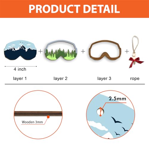 Décorations en bois pour sapin de Noël lunettes de ski - 6
