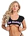 FEESHOW Womens Teen Girls O Neck Short Sleeve Yes Daddy Crop Tops Cotton T-Shirts Black One Size