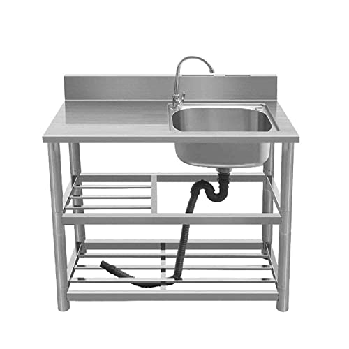 YYWLHDS 屋外用ステンレスシンク、100*50*80cm ブラケット付き、一体型カウンタートップ、シンプルな食器洗い、頑丈で清潔、省スペース、屋外、屋内、キッチン、工場での使用に適しています(Hot and cold faucet,Right)