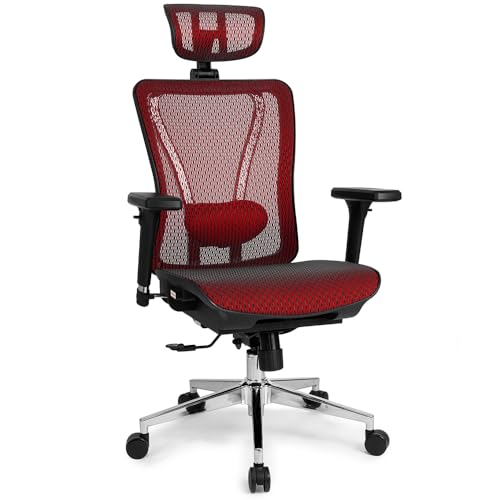 Cadeira Escritório Ergonomica DT3 Moira com revestimento Mesh Vidartex™, estrutura em alumínio, apoio de cabeça 3D, braços 3D, apoio lombar almofadado, suporta até 130kg e altura máx. de 1,85m (Red)