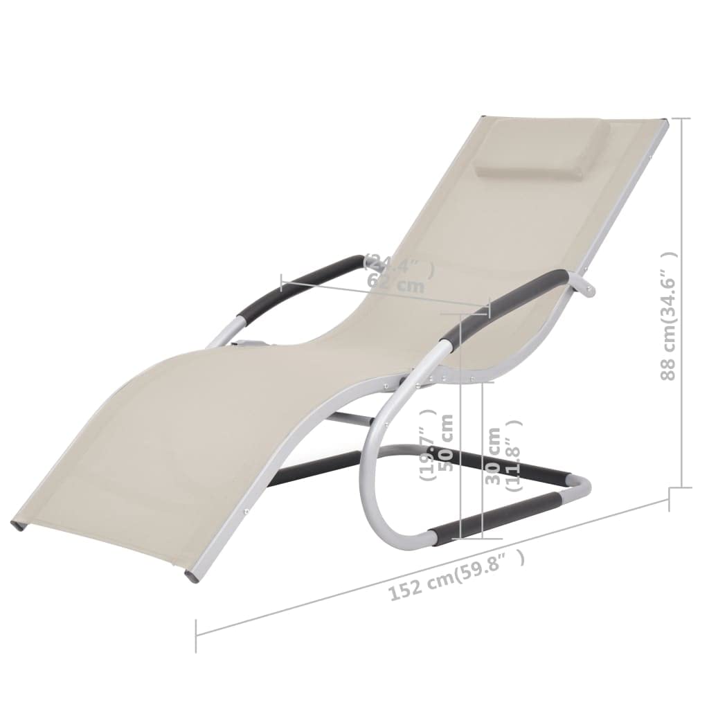 Lettino Prendisole con Cuscino in Alluminio e Textilene Crema, Sdraio da Giardino Regolabile con Schienale Ergonomico, Letto Solarium Resistente agli Agenti Atmosferici per Patio, 62 x 152 x 88 cm