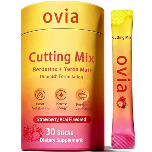 Ovia Cutting Mix Sugar-Free Fitness Drink Energy & Gut Health Strawberry Aa 30 Servings