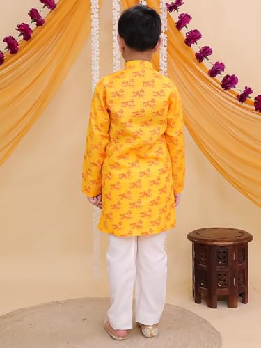 Image of AJ DEZINES Boys Cotton Full Sleeve Letter Printed Kurta Pajama Set for Kids - Ethnic wear | Special Occasion & Traditional Outfit |Boys Kurta Set - Regular Fit