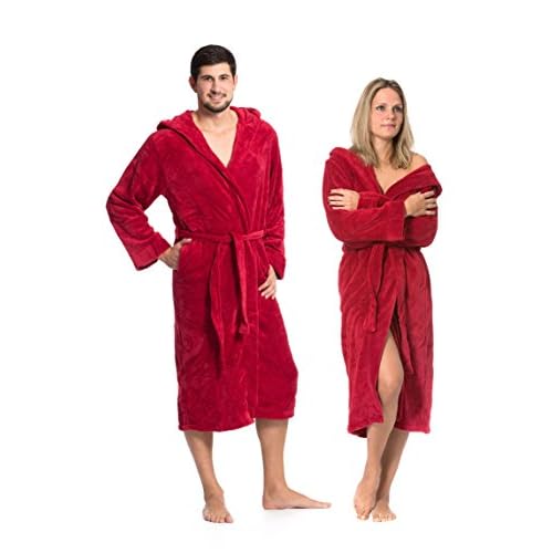 ZOLLNER Bata de Invierno para Mujer y Hombre, Tacto Terciopelo, S, Rojo