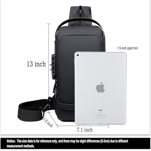 MT Anti-theft Sling Bag Business Men Bag Chest Crossbody bags with USB Password Lock, Multi-pocket Design, Shoulder Bag, Cross Body Bag, Handbag (Black)