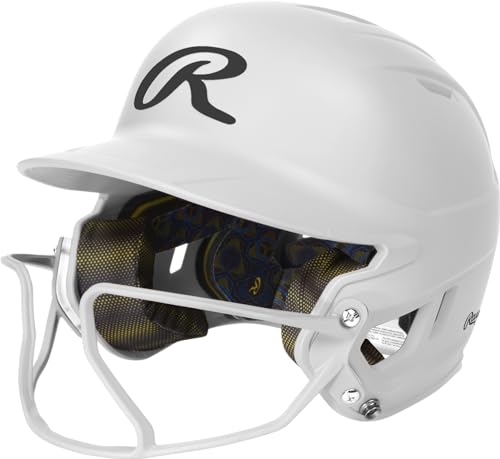 Rawlings | MACH HI-VIZ Fastpitch Softball Batting Helmet | Face Guard Attached | White | Junior - 6 3/8