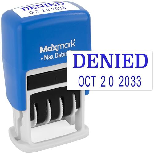 MaxMark Self-Inking Rubber Date Office Stamp with Denied Phrase & Date - Blue Ink (Max Dater)