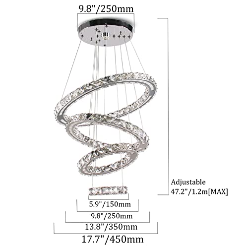 Kxhqani 4 Ring Modern Crystal Chandeliers Round Adjustable Ceiling Light Fixture Stainless Steel Chandeliers For Dining Room Living Room(Cool White) #TOP5