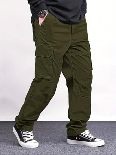 Image of MiraMichi Men's Relaxed Fit Solid Pattern Cotton Cargo Pant with 6 Pocket Button Down Closure Type and Standard Length | Six Pockets Cargos Pant's |Bonkers Joggers for Men