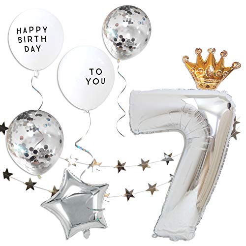 deerzon 誕生日 飾り付け 数字 バルーン セット シルバー 男の子 女の子 巨大 風船 バースデー ガーランド (数字「7」)