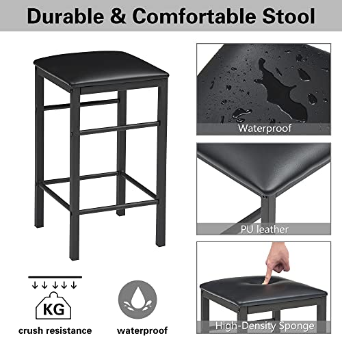 Vecelo 3 Piece Dining Table Set With Cushion Stools Counter Height Pub Tabletop For Kitchen Dinette Breakfast Nook Bistro, Small Place, Seating For Two, Retro Brown #TOP5