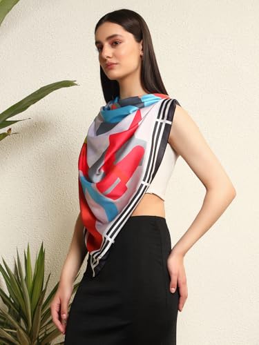 Image of Ravaiyaa - Attitude is everything Women Silk Digital Print Large Square Scarf Breathable Lightweight Neckerchief Printed Headscarf 40 inch x 40 inch Inch