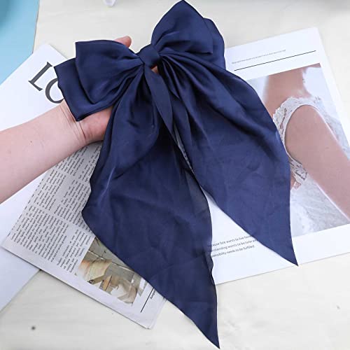 Allereyae Vintage Large Silk Bow Hair Clip Barrette French Silk Bow Head Clip Blue Ribbon Bow Hair Barrette Headpieces Silk Bow Hair Accessories For Women And Girls (Blue) #TOP6