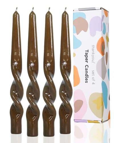 LPUSA Brown Spiral Taper Candle Sticks-Unscented Dripless Candles 8 Hour Burn for Holidays,Weddings,Fall Harvest Halloween Thanksgiving Dinners Parties and Home Decor H 10 Inch, 4pcs（Brown-A）