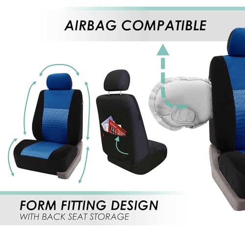 FH Group Trendy Elegance 3D Air Mesh Car Seat Covers - Universal Fit, Washable Seat Cover for SUV, Sedan, Van. Blue, Front Set