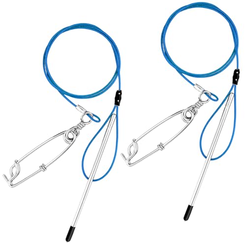 Soulchen 2 Pcs 3ft Heavy Duty Fish Stringer with Shark Clip Stainless Steel Cable Fish Holder Spearfishing Stringer for Scuba Diving Freediving Spearfishing Kayak Fishing and Game (Blue)