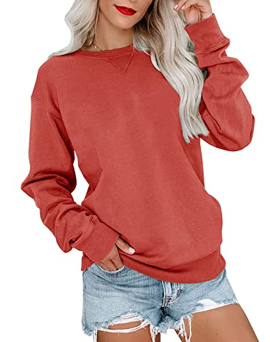 Bingerlily Womens Casual Long Sleeve Sweatshirt Crew Neck Cute Pullover Relaxed Fit Tops (Orange, X-Large)