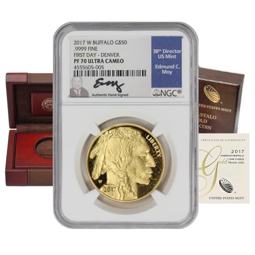 2017 W 1 oz American Gold Buffalo PF-70 Ultra Cameo First Day of Issue Denver Moy Label with Original Government Packaging $50 NGC PF70UCAM
