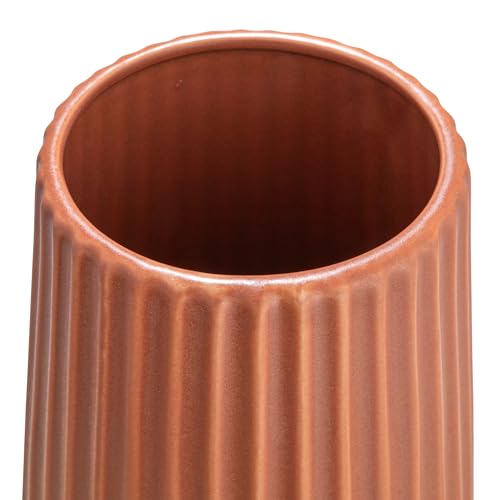 Bloomingville Round Stoneware Fluted Vase with Embossed Lines, Matte Terracotta