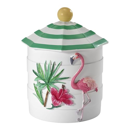 Avanti Linens - Covered Jar, Multipurpose Countertop Accessories, Tropical Bath Decor (Flamingo Paradise Collection)