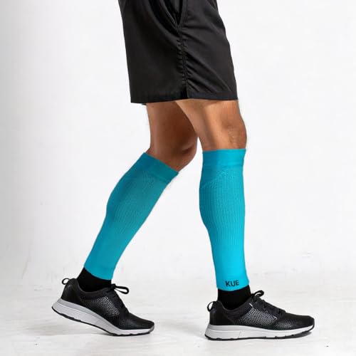 Image of KUE Compression Calf Sleeves for Men and Women | Running, Sports Activity | Improved Blood Circulation, Swelling, Calf Support in & Recovery, Protect from Strain & Injuries (TurquoiseBlack, S /M)