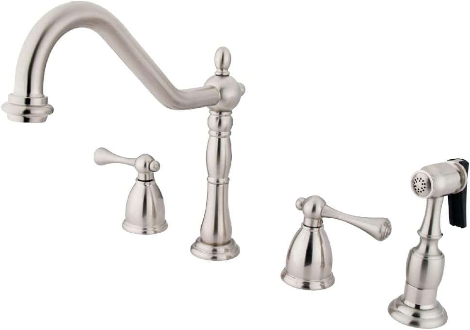 Kingston Brass KB1798BLBS Heritage 8" Widespread Kitchen Faucet with Brass Sprayer, Brushed Nickel