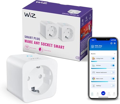 WiZ Enchufe Inteligente wifi, tipo F, 230 V, 50 Hz, Fácil Configuración, Certificado por Matter, Controles Inteligentes, Comandos de Voz, Funciona con Alexa, Google Home y Apple Home, Pack de 4