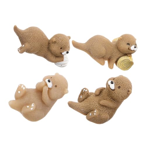 CLISPEED 4 Piezas Figuras de Nutria Miniatura de Resina para Decoración de Jardines de Hadas Paisajes Miniatura Llavero y Adornos para Plantas Suculentas