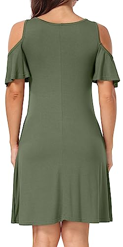 Image of Short /Long Sleeve Women's Cold Shoulder Dress with Pockets Casual Swing T-Shirt Dresses
