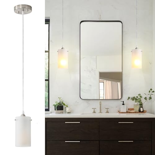 Eietonte 1-Light Mini Pendant Light Fixtures, Modern Chandelier Hanging Ceiling Light with White Frosted Shade, Brushed Nickel Pendant Lighting Adjustable Height, 3 Pack by Eietonte - Used condition - Image 3