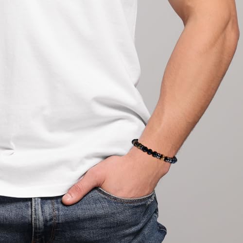 Tigers Eye Bracelet Black Matte Stone Bracelet Friendship Bracelet Beaded Bracelets for Men Bracelet Black Bracelet Valentines Gifts for Him - Image 3