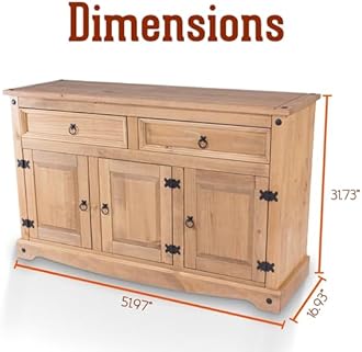 Furniture Dash Solid Wood Buffet Sideboard 51.9" W, 16.9" D, 31.7" H - 3 Doors & 2 Drawers - Farmhouse Furniture - Cupboard Console Table, Ideal for Living Room