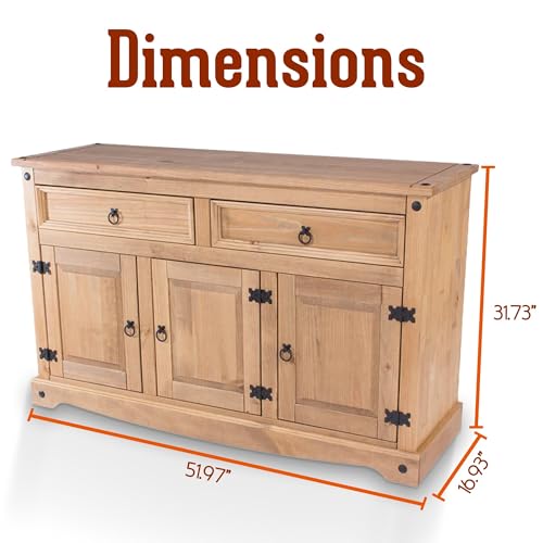 Furniture Dash Solid Wood Buffet Sideboard 51.9" W, 16.9" D, 31.7" H - 3 Doors & 2 Drawers - Farmhouse Furniture - Cupboard Console Table, Ideal for Living Room