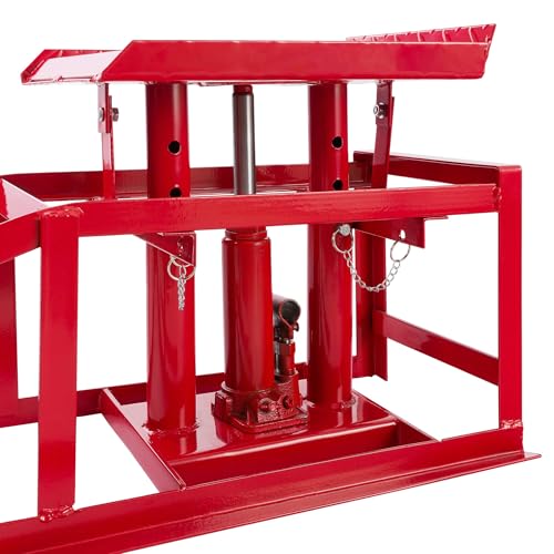 Foto von Arebos 2X Auffahrrampe mit hydraulischem Wagenheber | XXL PKW Hebebühne KFZ Rampe 257 mm Auffahrbreite | Auffahrbock Hebeplattform mit Sicherheits-/ Überdruckventil | Höhenverstellbar 2 T | Rot