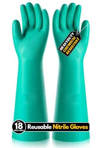 Image of F8WARES 18 Inch long Reusable Chemical Acid Resistant Nitrile Gloves | Gloves for Washing Utensils / Dishwashing | Heavy Duty Gardening Rubber Gloves | Hand Gloves for Cleaning Purpose