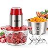 GANIZA Food Processors, Electric Food Chopper with Meat Grinder & Vegetable Chopper - 2 Bowls (8 Cup+8 Cup) with Powerful 450W Copper Motor - Includes 2 Sets of Bi-Level Blades (Red)