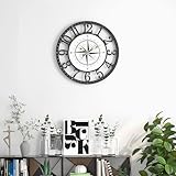 VIVIFLYSE Modern Wall Clock, Tempered Glass Compass Pattern Dial Wall Clock Metal Frame Silent Non Ticking Wall Clocks (2. X-Large(14 in))