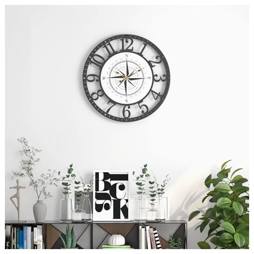 Modern Wall Clock, Tempered Glass Compass Pattern Dial Wall Clock Metal Frame Silent Non Ticking Wall Clocks (2. X-Large(14 in))