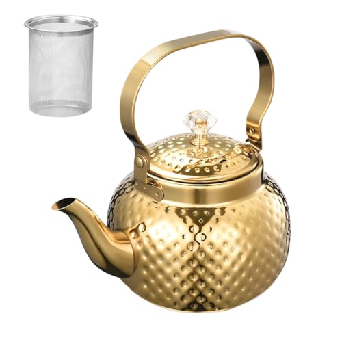 Image of Supvox 1.2L Stainless Steel Teapot Pot Kettle, Luxury Golden Water Kettle with Infuser, Universal Water Kettlefor Coffee and Tea Enthusiasts, Tea Kettle for Gas Stove and Induction (Golden)
