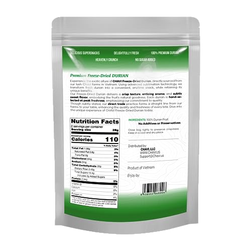 CHAVI Freeze-Dried Durian (King of Fruits) - 2 Oz - Healthy 1 Ingredient Superfood - Family Supersnacks - No Added Sugars or Preservatives - Non-GMO, Vegan, Gluten-Free… - Thumbnail 2