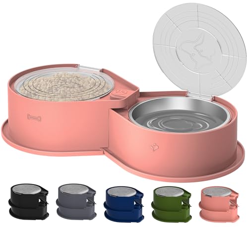 Newget Stainless Steel Dog Bowl Set with Lids, 304 Metal Dual Food & Water Bowls for Dogs & Cats, Large Capacity Pet Feeder with Cover Keeps Food Fresh, Anti-Skid Dog Dish for Small/Medium/Large Pets