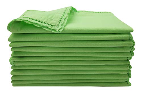 Linen Clubs 12 Pack Cotton Dinner Napkins with Lace - 20x20 Sage Green