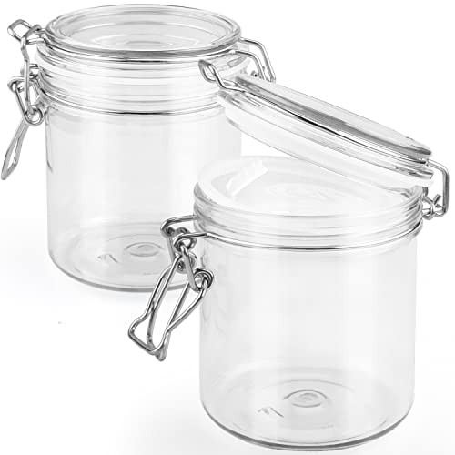 Paquete de 2 tarros de almacenamiento de plástico transparente de boca ancha de 500 ml con tapa hermética para almacenamiento de alimentos, polvo, hierbas, café, azúcar, frutos secos, cosméticos