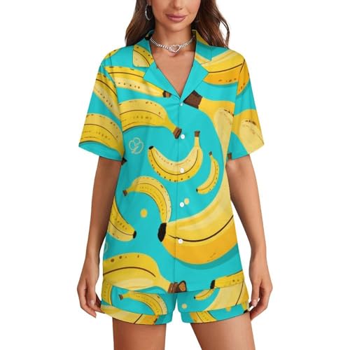 Women Girls 2 Pack Pajama Set Button Up Sleep and Lounge Set