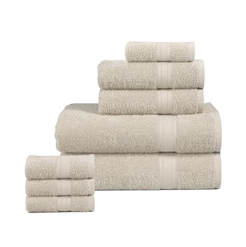 BolBom*S 8 Piece Towel Set Ultra Soft 100% Pure Cotton, 2 Large Bath Towels 28x56,2Hand Towels for Bathroom16x26, 4 Wash Cloths12x12, Bath Towels Ideal for Everyday Use,Hotel & Spa-Cool Grey