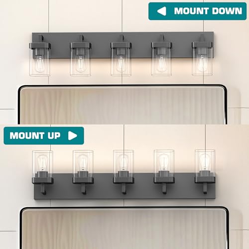 Image of Bathroom Vanity Light, Square Design 5 Lights Morden Bathroom Lighting Fixtures Over Mirror, Black Vanity Light for Living Room /Bedroom