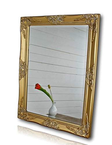 elbmöbel Espejo de pared en Antiguo con pátina ligero con marco de madera rústico de estilo, dorado, 82 x 62cm