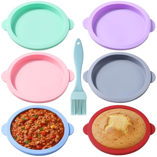 Surflyee 6 Piezas Molde Silicona Huevos Freidora de Aire, 10CM Molde Silicona Freidora de Aire Redondo Pequeño, Moldes de Siliconas Pequeño para Sándwiches de Huevo, Magdalenas y Tortitas