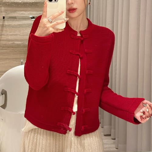 Chinese New Year white red buckle fashionable simple wool sweater festive round neck top2
